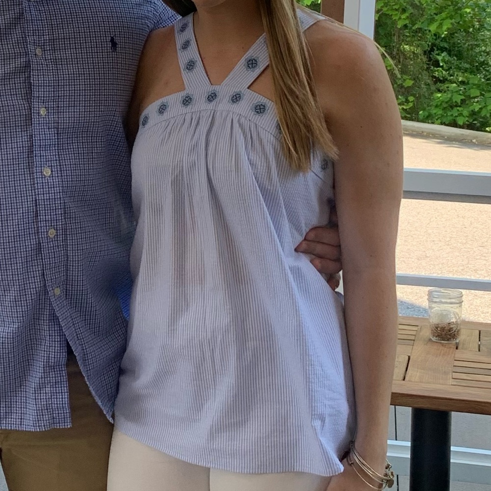 Southern Tide Clara Embroidered Seersucker Top